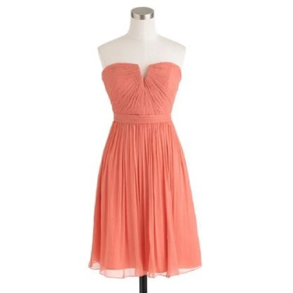 J. Crew Peach Silk Chiffon Strapless Dress - Picture 9 of 10